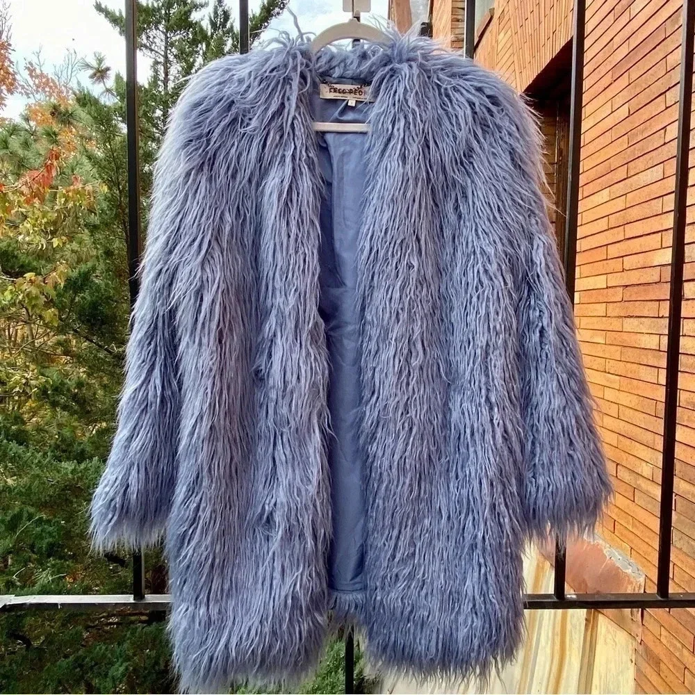 NWT Free People Renata Fur Jacket Blue Taylor Swift - Picture 7 of 16